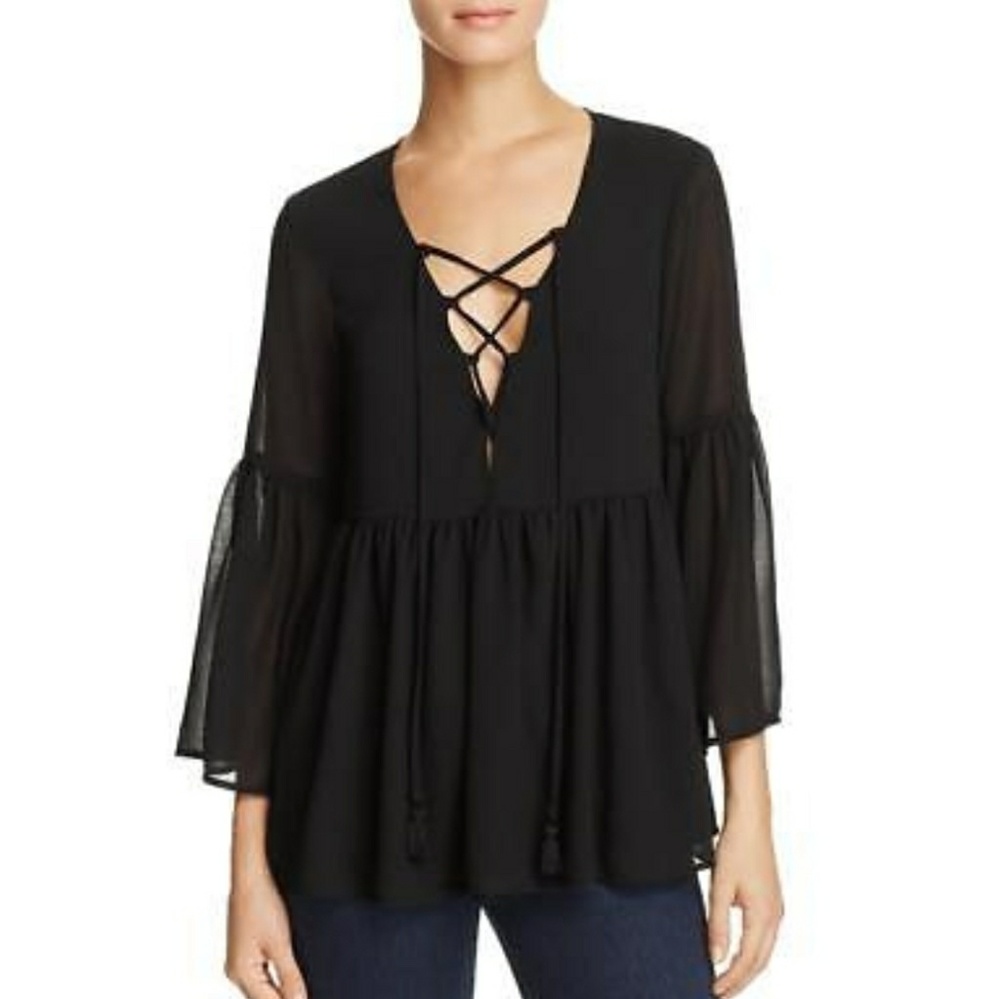 Show Me Your Mumu Black Chiffon Lace-Up Blouse